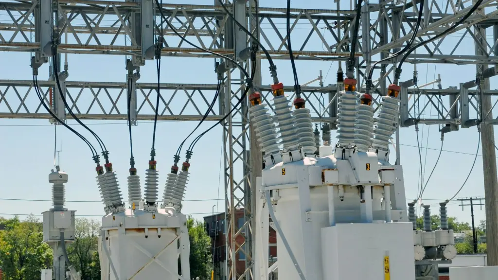 Industrial power substation with transformers and electrical lines
