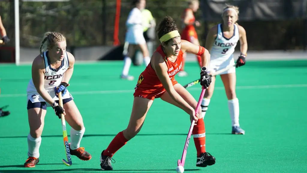 Women field hockey players contesting the ball during a match