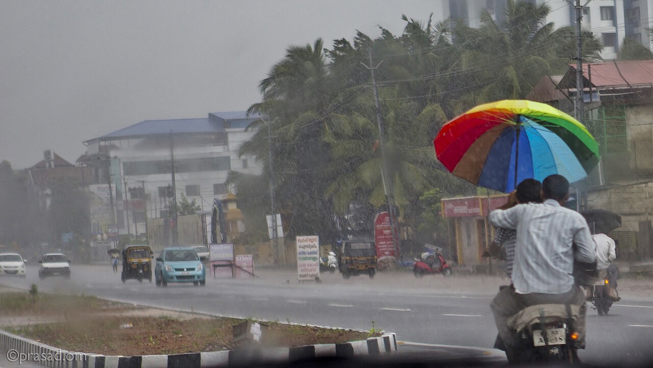 Traffic moving through monsoon rain