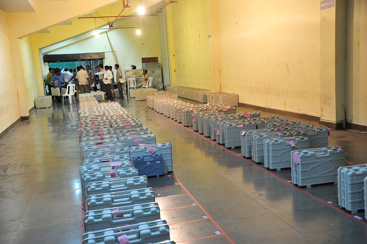 Electronic voting machines prepared for an Indian election