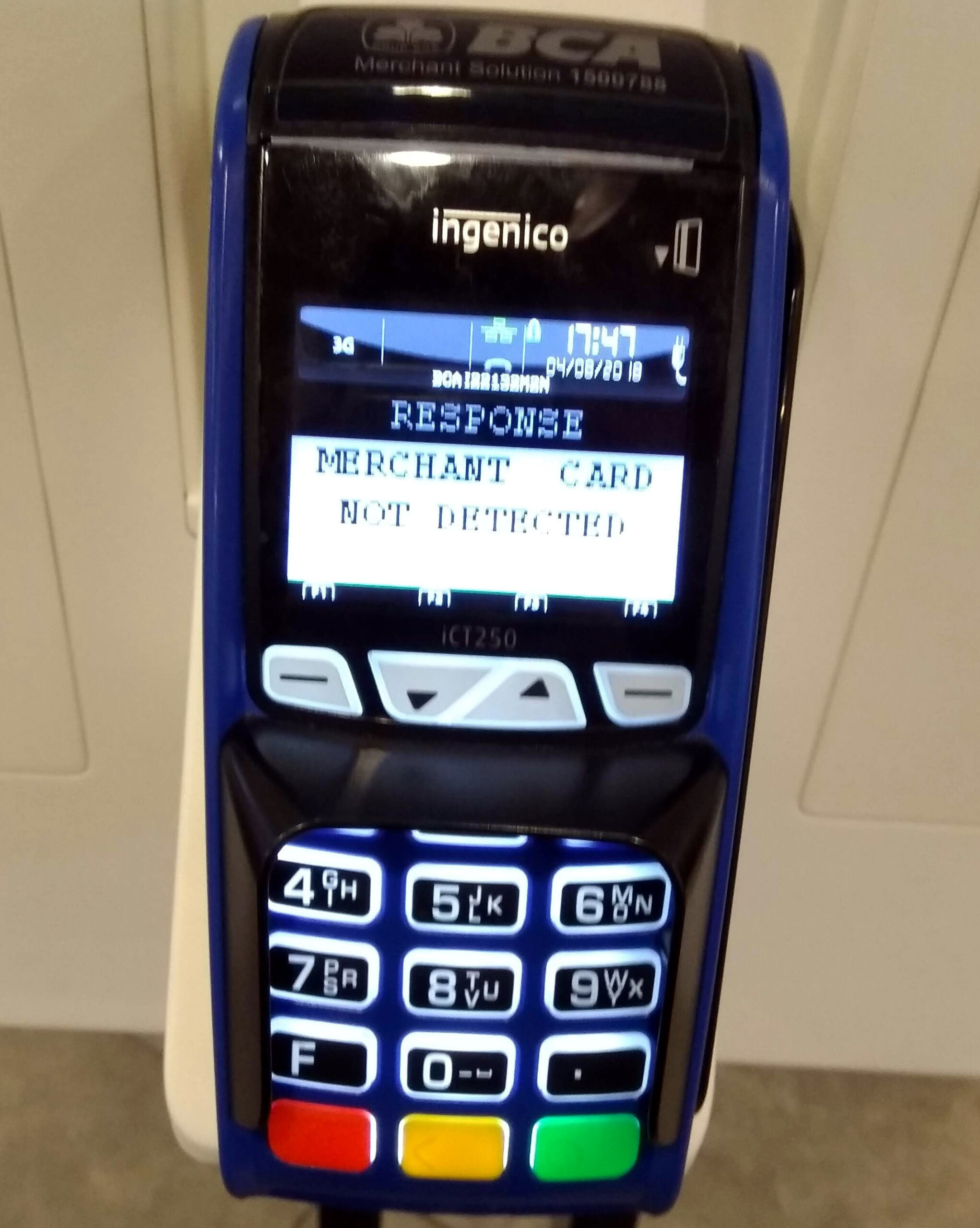 Payment terminal machine on a desk