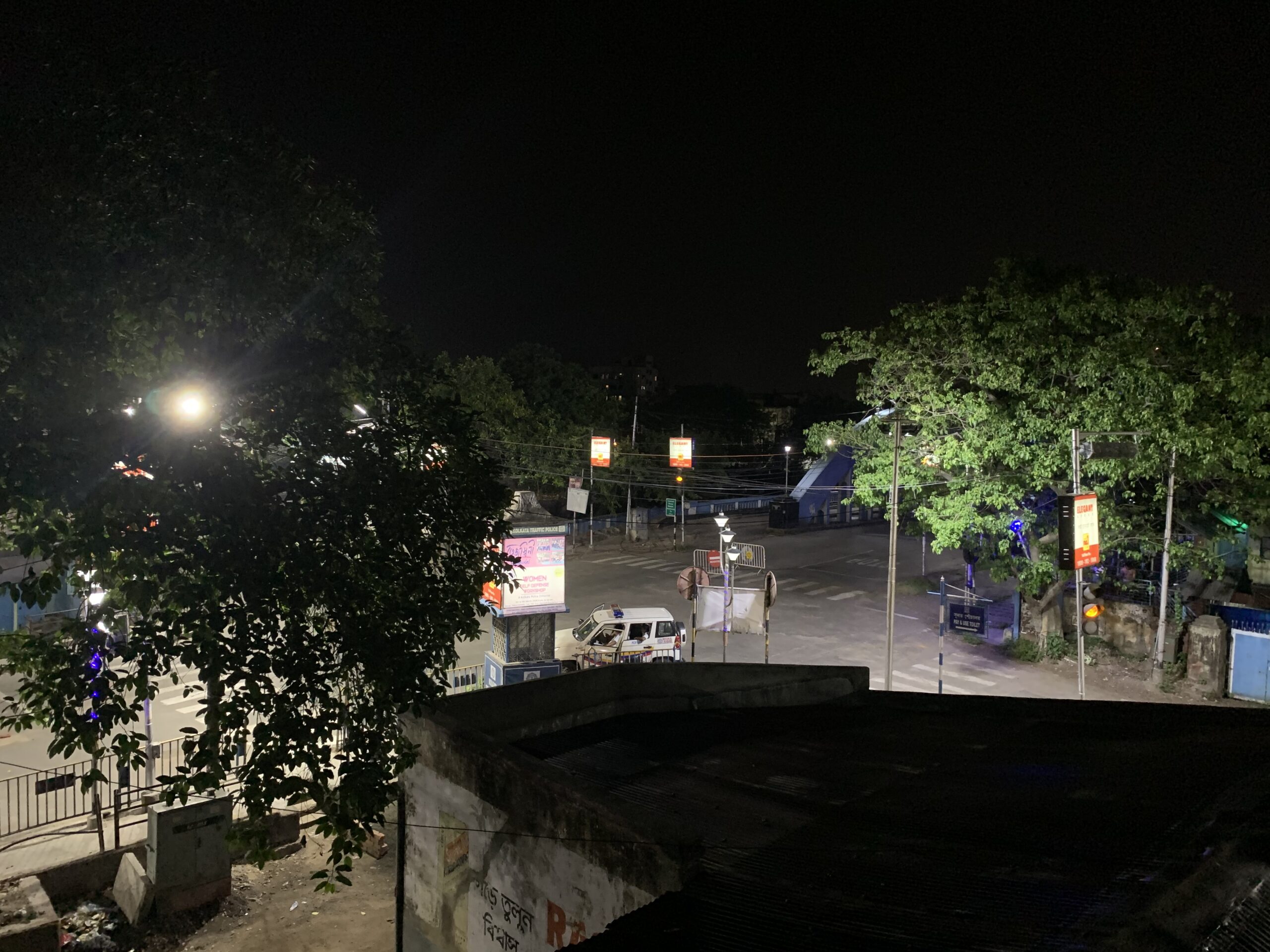 Police night patrol on a city street