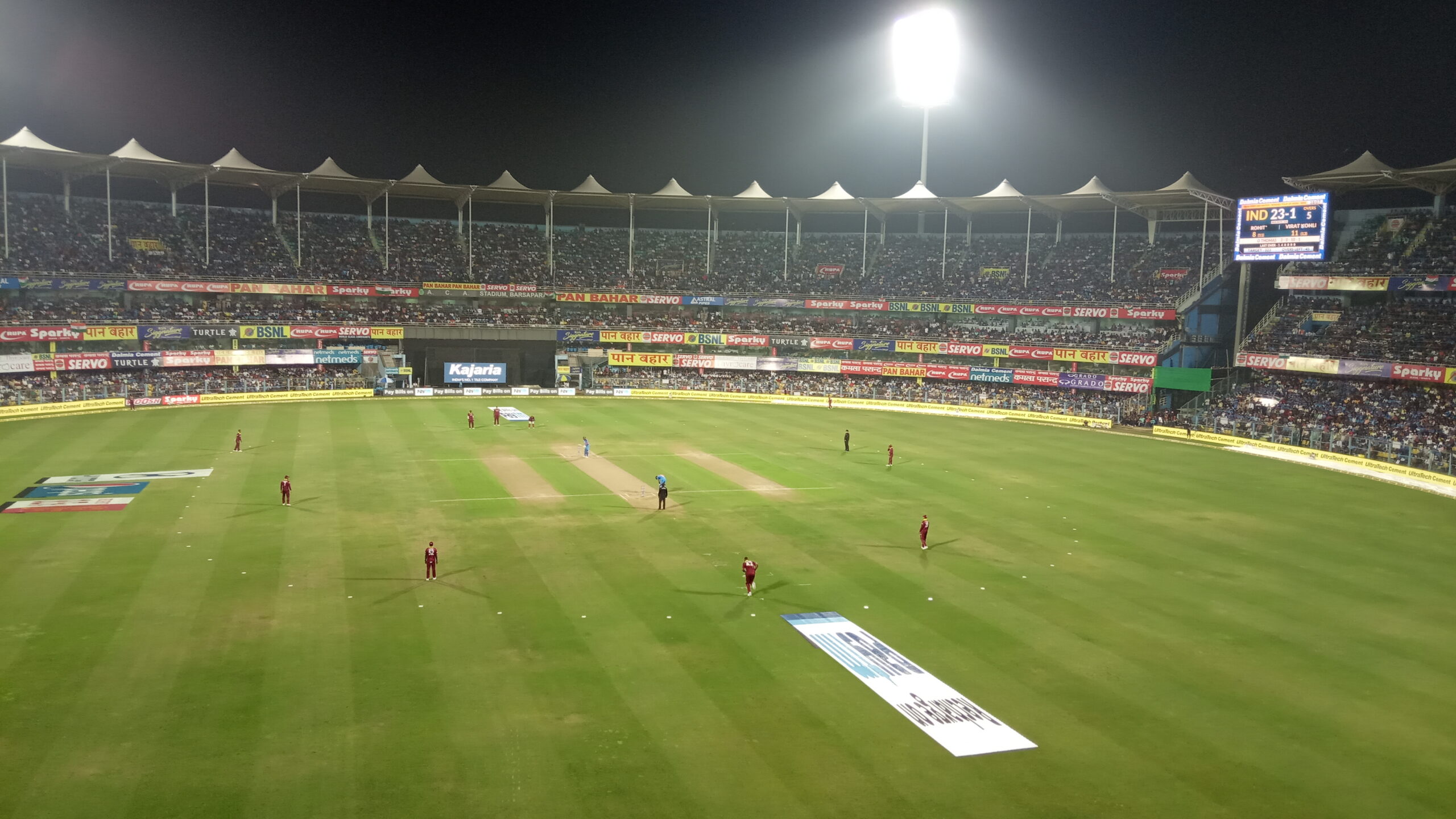Cricket stadium under floodlights in India