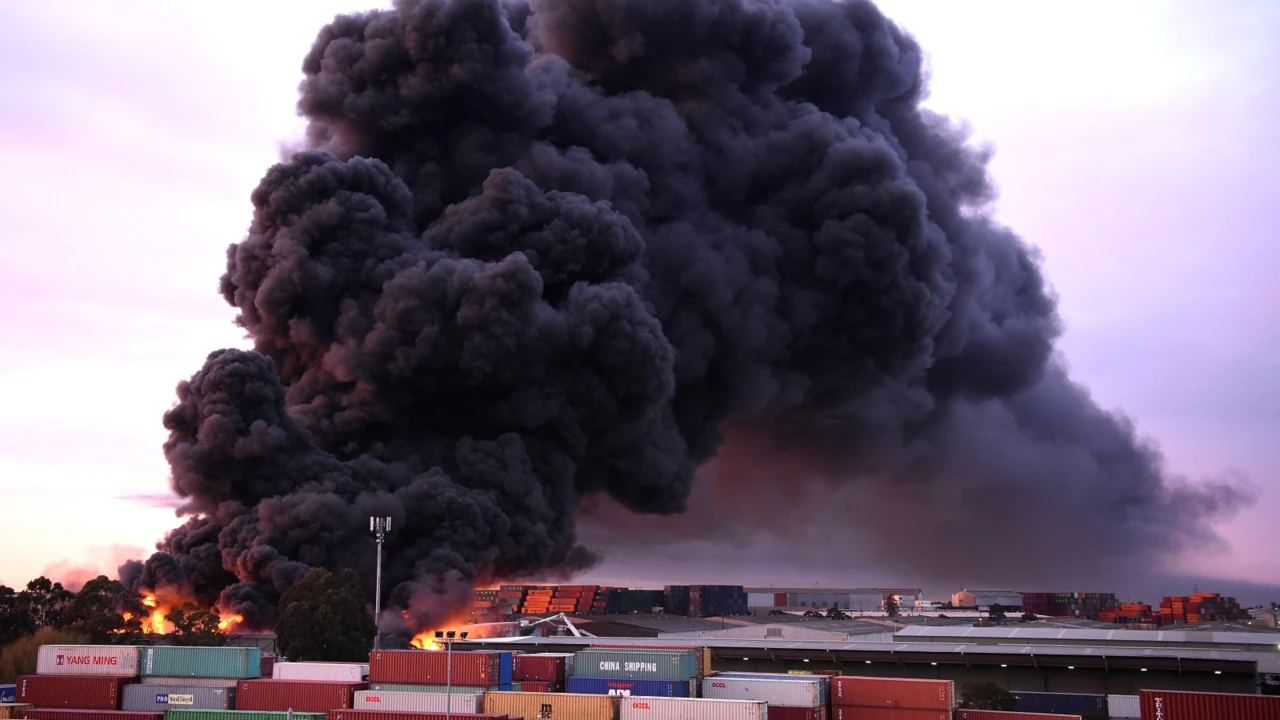 Smoke from a warehouse fire
