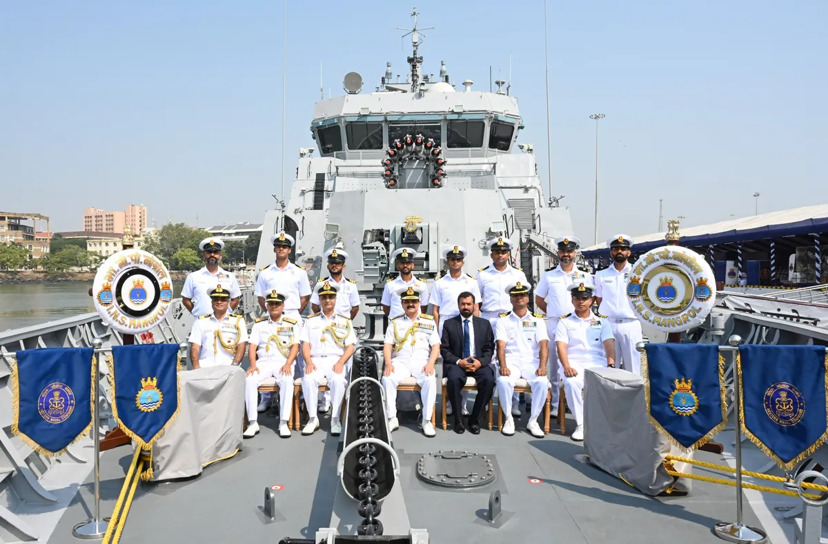 INS Mangrol: The crew of INS Mangrol lined up on the jetty at the commissioning ceremony in Mumbai