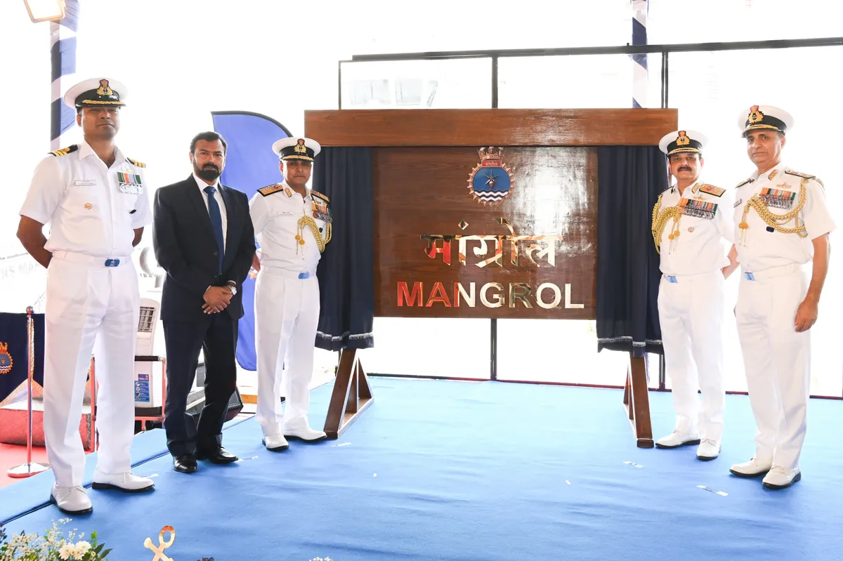 Officers at the commissioning ceremony at the Naval Dockyard, Mumbai