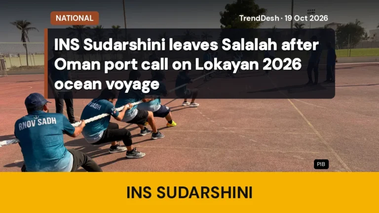 INS Sudarshini leaves Salalah after Oman port call on Lokayan 2026 ocean voyage