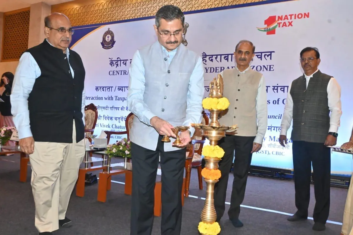 57th GST Council: CBIC chairman Vivek Chaturvedi and officials at the GST outreach in Hyderabad