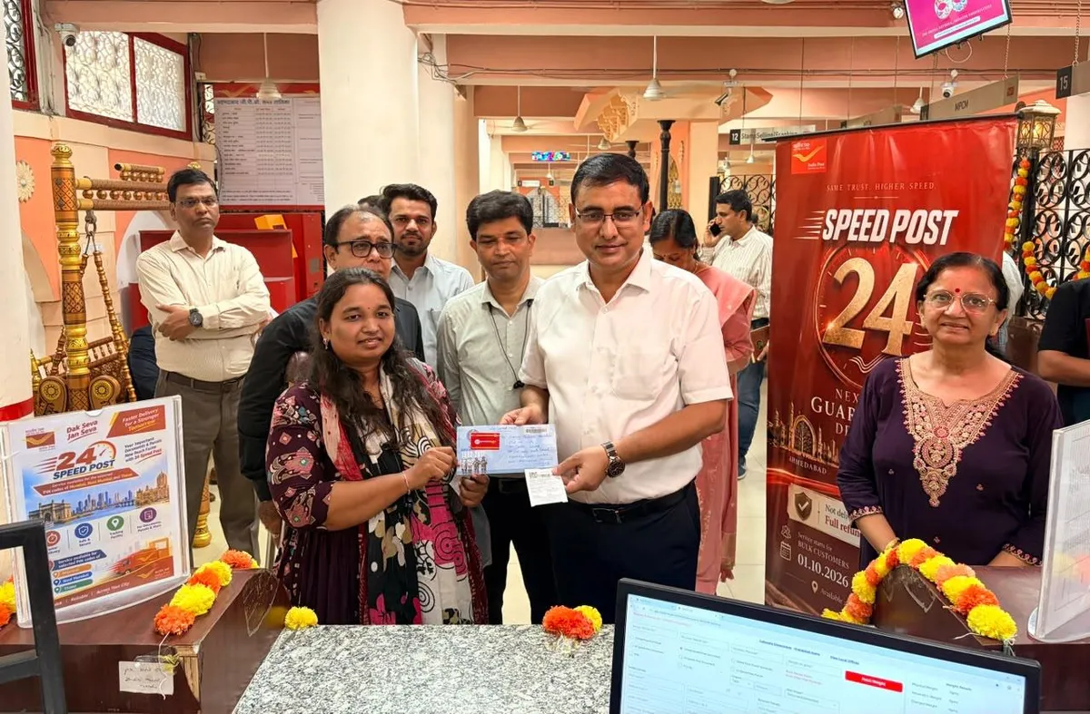 Postal officials at the Ahmedabad GPO launch