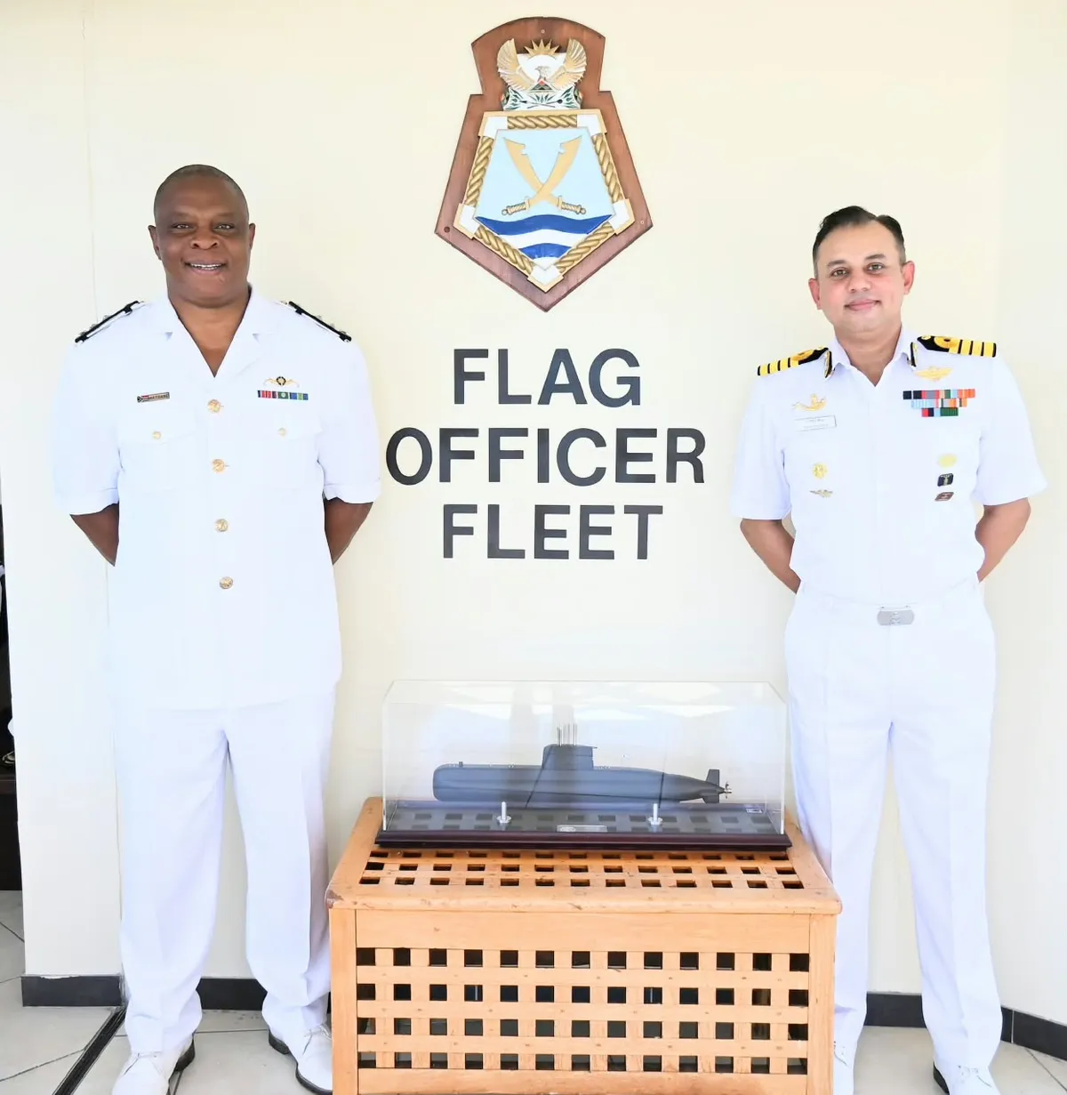 Indian and South African naval officers meet during the deployment