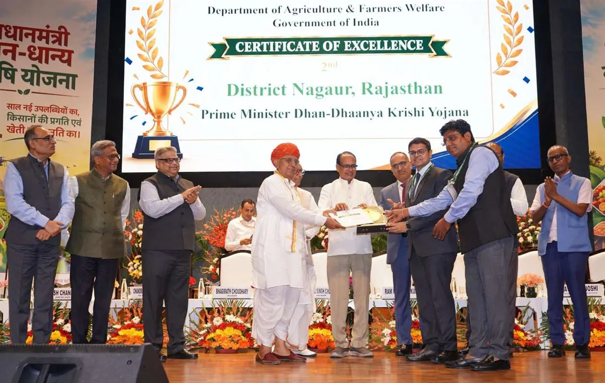 Nagaur Dhan-Dhaanya Krishi Yojana: Nagaur's team receives the certificate of excellence in New Delhi