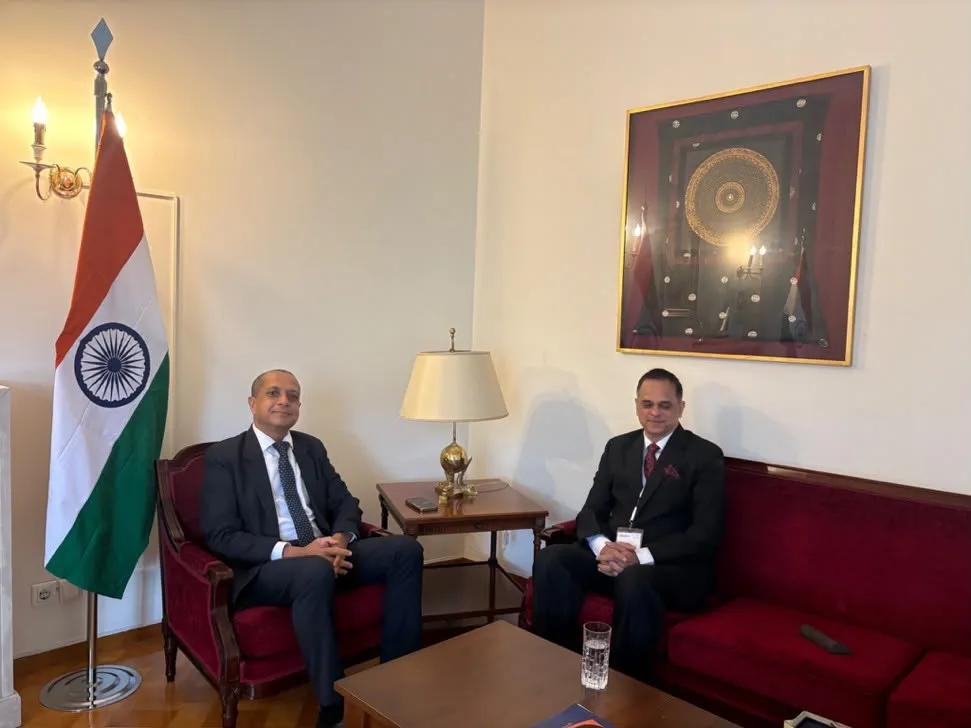 V Srinivas: V Srinivas with India's Ambassador to Greece Ravi Shankar in Athens