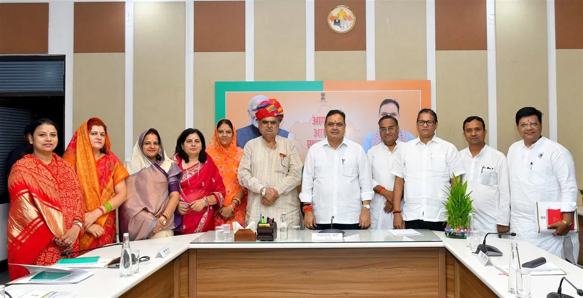 Rajasthan Diwali cleanliness drive: File: CM Bhajanlal Sharma with newly elected urban body heads at the launch of the 100-day plan.