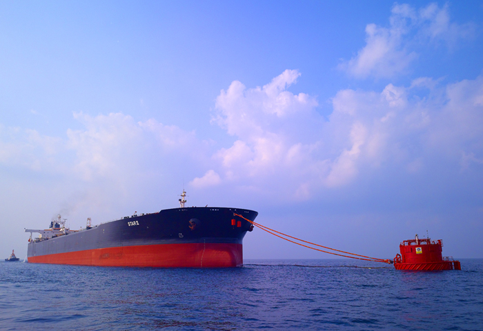 A single-buoy mooring used to unload crude
