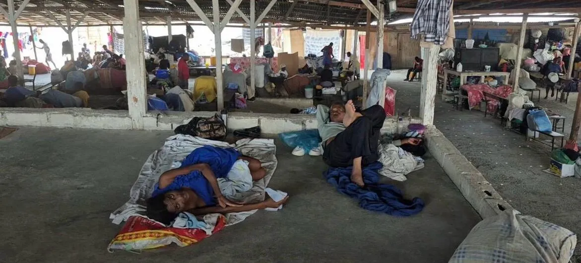Haiti sanctions: People displaced by gang violence rest in a community space in Port-au-Prince (file photo)