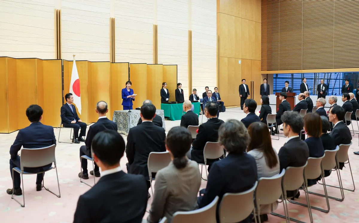 Yasukuni Shrine: File photo: Prime Minister Sanae Takaichi delivers an address at a ceremony at the Prime Minister's Office on 15 October 2026