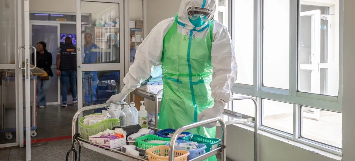 Kenya Ebola: A health worker in Kenya prepares Ebola response materials during a training exercise