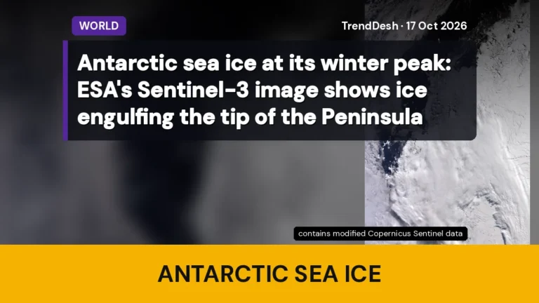 Antarctic sea ice at its winter peak: ESA’s Sentinel-3 image shows ice engulfing the tip of the Peninsula