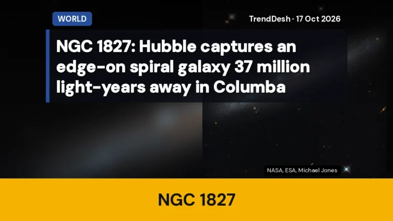 NGC 1827: Hubble captures an edge-on spiral galaxy 37 million light-years away in Columba