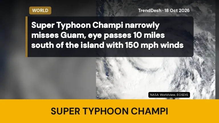 Super Typhoon Champi narrowly misses Guam, eye passes 10 miles south of the island with 150 mph winds