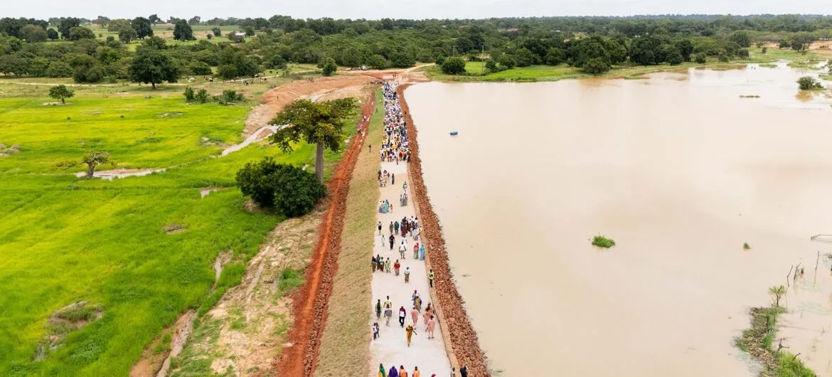 Cote d'Ivoire dam: Aerial view of the agropastoral dam in Torla, Cote d'Ivoire.