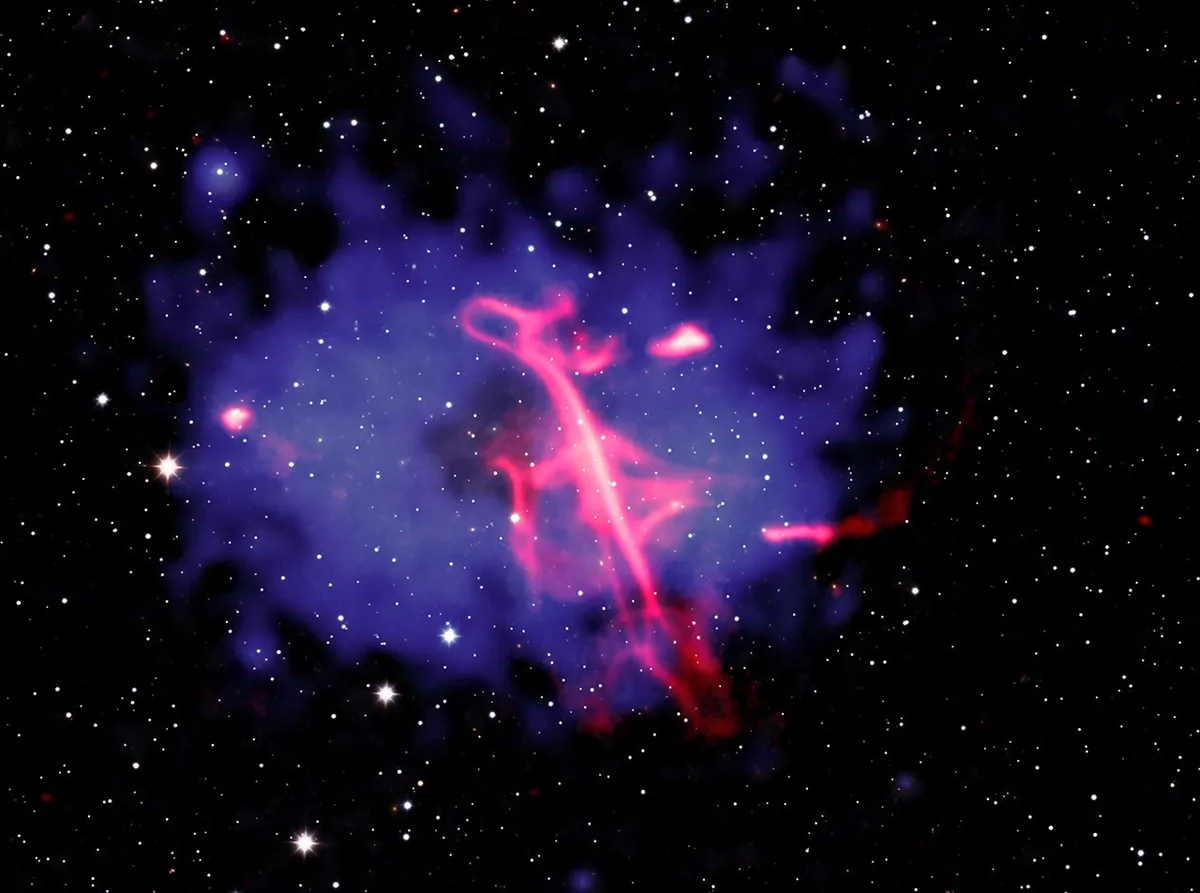 Treble Clef: Composite image of the Treble Clef radio source and its galaxy clusters