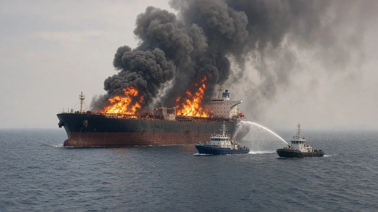 UAE tanker fire rescue: AI-generated illustration of the scene